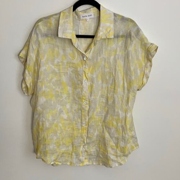 Bella Dahl Linen Printed Button Down - Layered‎ Spots Print In Yellow - Picture 3 of 7